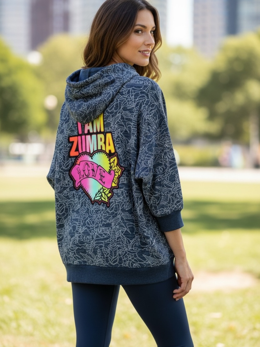 Zumba Wear Graphic Print
Lace-Up Pullover Hoodie with Heart Logo